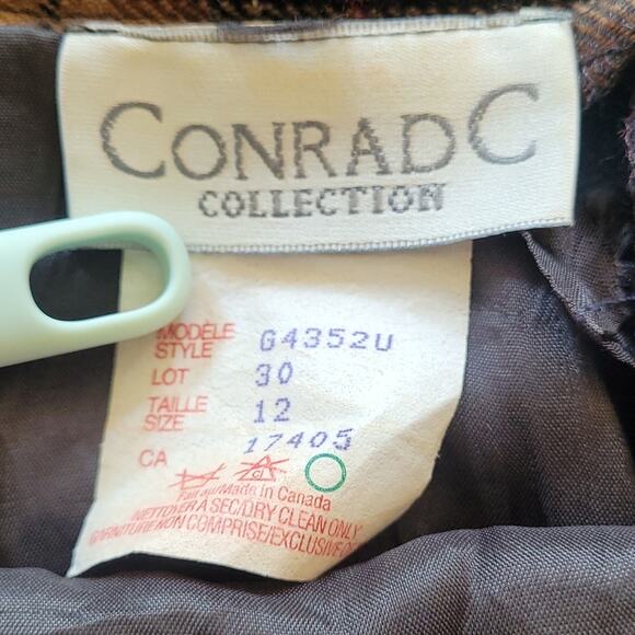 Vintage Conrad C Wool Plaid Midi Skirt Lined Modest Fit Size 12 USA Made - Picture 9 of 11